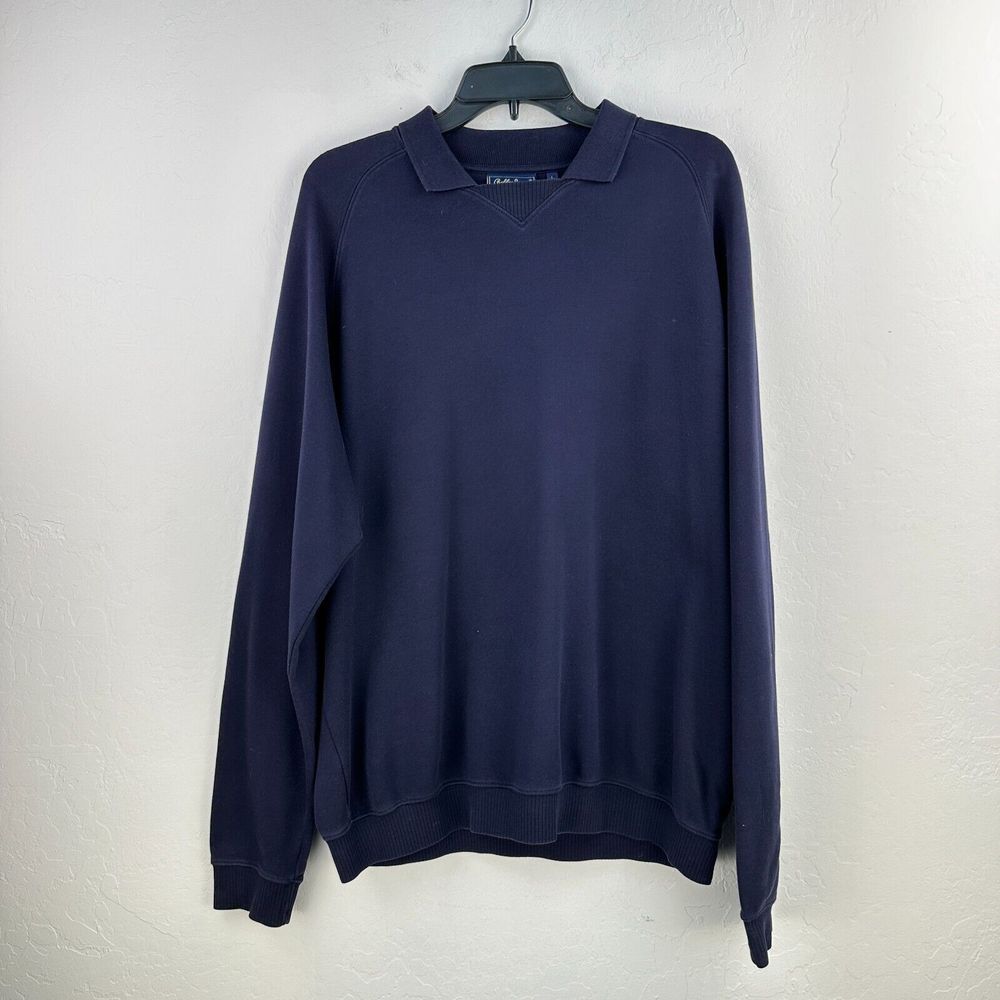 Bobby Jones Golf Shirt Mens Large Blue Pima‎ Cotton Knit Collared Long Sleeve